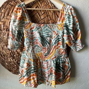 Nine West square neck peplum top
